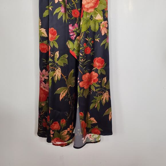 Reformation Julius Silk Dress Black Floral Print Long Sleeve Midi Length Size 8 - Picture 5 of 13